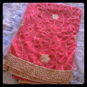 Pink with Gold Embroidery Sari (without Blouse)